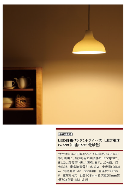 無印良品】LED白磁 ペンダントライト 小 - 天井照明